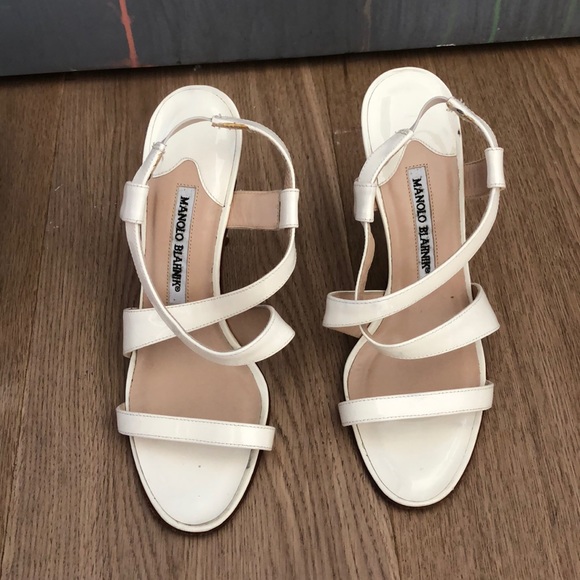 Manolo Blahnik Shoes - Manolo Blahnik White Patent Leather Sandals